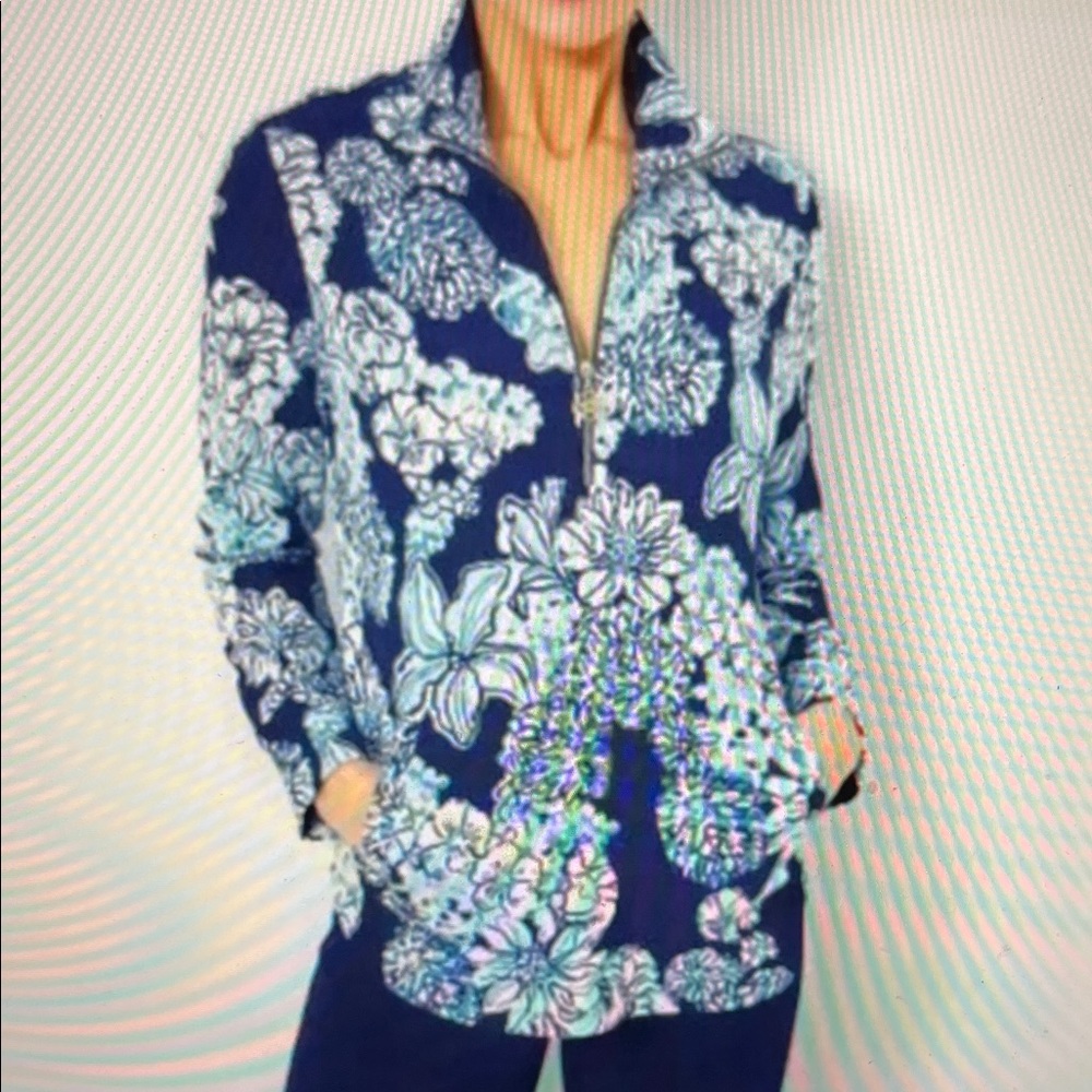 NWT Lilly Pulitzer Skipper Popover UPF 50+ Low Tide Navy Bouquet All Day - Picture 8 of 12